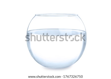 Glass fish bowl with clear water isolated on white