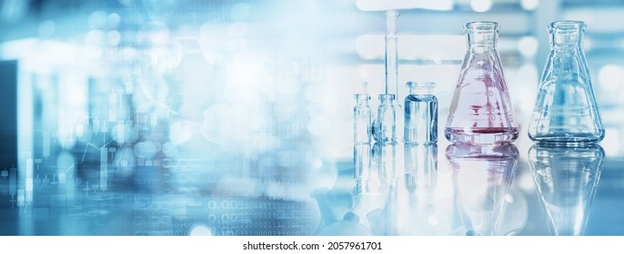 Glass Flask And Beaker In Medical Health Science Of Technology Banner Background