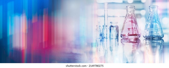glass flask   vial chemistry science research lab   colorful digital abstract banner background