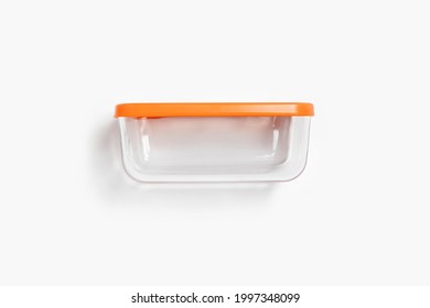 Glass Food Container With Plastic Lid Isolated On White Background. Storage Container.High-resolution Photo.