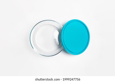 Glass Food Container With Plastic Lid Isolated On White Background. Storage Container.High-resolution Photo.