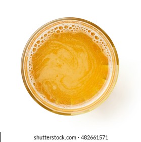 Glass Of Fresh Apple Juice Isolated On White Background, Top View