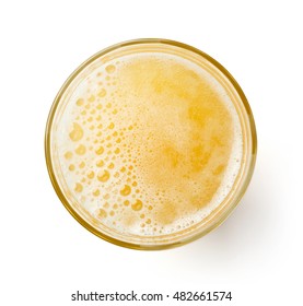 Glass Of Fresh Apple Juice Isolated On White Background, Top View