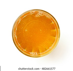 Glass Of Fresh Apple Juice Isolated On White Background, Top View