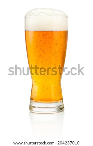 Glass of fresh beer isolated on white background
