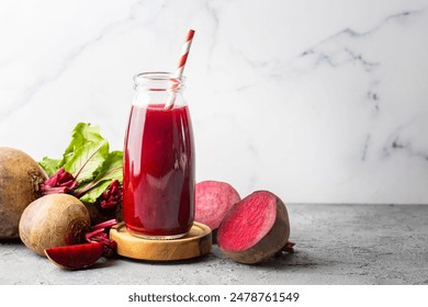 Glass of fresh beetroot juice with vegetables