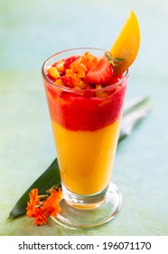 Glass Of Fresh Mango And Strawberry Smoothie