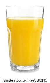 Glass Of Fresh Orange Juice On White Background