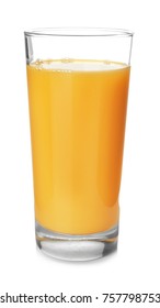 Glass Of Fresh Orange Juice On White Background