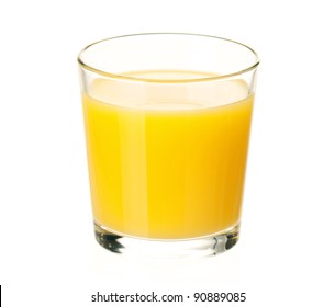 Glass Of Fresh Orange Juice On White Background