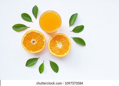 Glass Of Fresh Orange Juice From Top View.