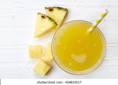 Glass Of Fresh Pineapple Juice From Top View