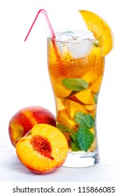 Glass Of Fruit Iced Tea On White Background