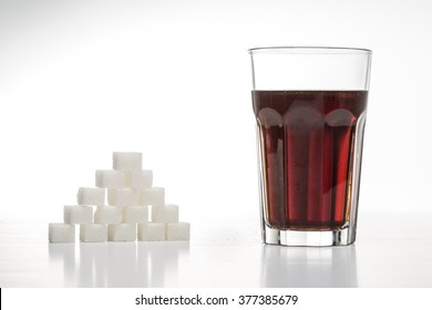 Glass Full Of Soft Drink, Next To It Is The Amount Of Sugar Used In It