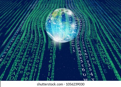 Glass globe with binary code "Elements of this image furnished by NASA "