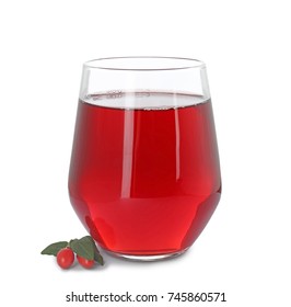 Glass With Goji Juice On White Background