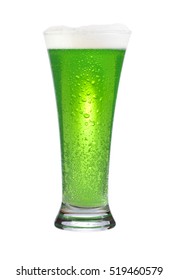 glass of green beer isolated on white background