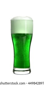 Glass Of Green Beer On White Background