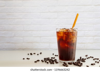 A Glass Of Homemade Cold Cold Brew Coffee On White Table