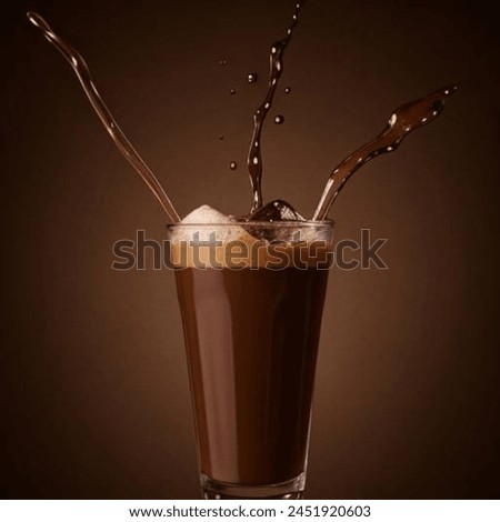 A glass of hot chocolate with various types of chocolate. Chocolate with coffee. Chocolate dripping out of the cup and brown bottom.
