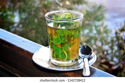 Glass Of Hot Moorish Tea In Marrakesh, Morocco.