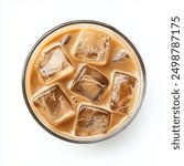 Glass of ice coffee. Top view