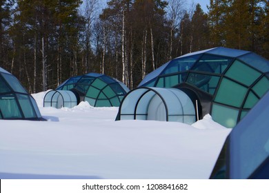 Glass Igloo Houses In Snow 