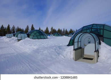 Glass Igloo Houses In Snow 