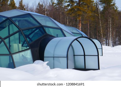 Glass Igloo Houses In Snow 