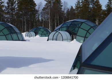 Glass Igloo Houses In Snow 