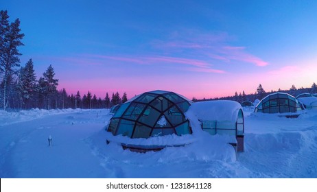 Glass Igloo At Kakslauttanen Arctic Resort Finland During Magical Polar Twilight