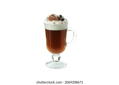Glass of irish coffee isolated on white background