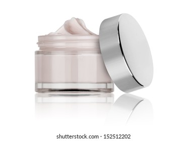 Glass Jar Of Beauty Cream With Cap, Isolated 