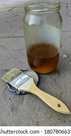 Glass Jar Containing Mixture Of Mineral Spirits And Linseed Oil For