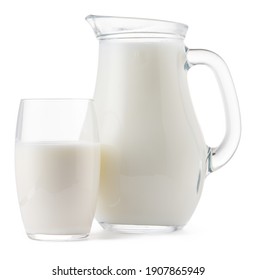 Glass Jar And Cup Of Fresh Milk Isolated