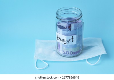 A Glass Jar Full Of Money 500 Euro Notes With The Inscription 