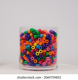 Glass Jar Full Of Multi Colored Pony Beads Bracelet Beads For Hair Beads For Kids Crafts Rainbow Hair Beads       