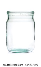 Glass Jar Half Liter Empty On A White Background.