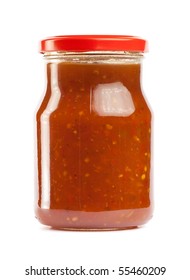 Glass Jar Of Hot Tomato Sauce