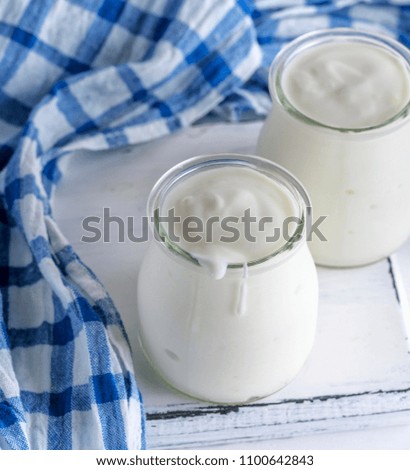 Image, Stock Photo glass jars with homemade yogurt