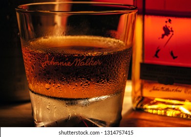 A glass of Johnnie Walker whiskey. 