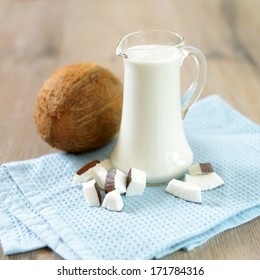 A Glass Jug With Coconut Milk