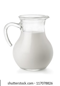 Glass Jug Of Fresh Milk Isolated On White