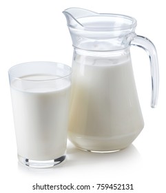 Glass And Jug Of Milk Isolated On White Background