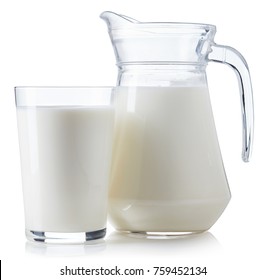 Glass And Jug Of Milk Isolated On White Background