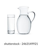 Glass and jug with water isolated on white