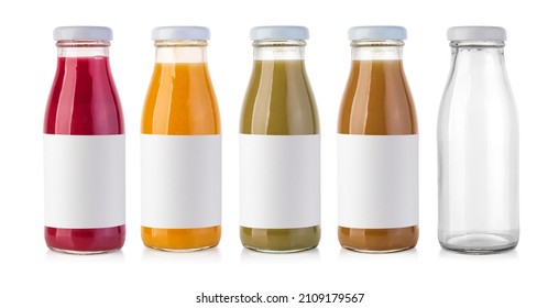 glass juice bottles isolated on white with white empty label - Powered by Shutterstock