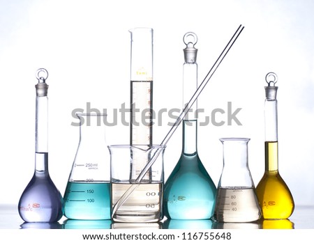 glass laboratory apparatus with color water