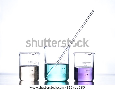 glass laboratory apparatus with color water