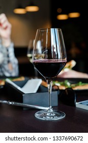 Glass With Lambrusco On Dinner Table